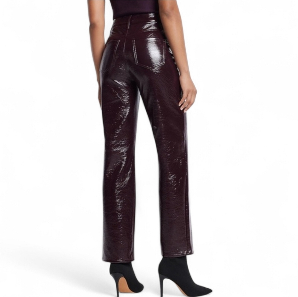 Express Modern Straight Super High Rise Burgandy Patent Jeans, Size 10 - Picture 3 of 15